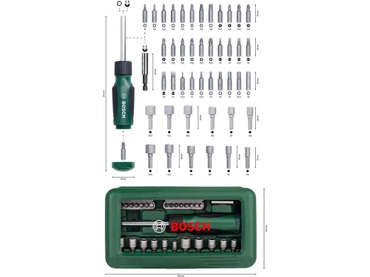 تشكيله من سنون المفكات و اللقم 46 قطعه +مفك BOSCH