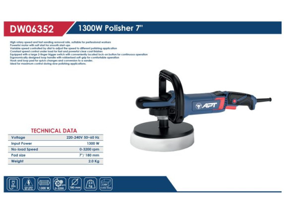  DW06352 صاروخ تلميع 7" سرعات 1300 وات -APT